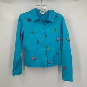 Bamboo Traders Womens Size L Embroidered Beachy Boho Seashell Starfish Jacket